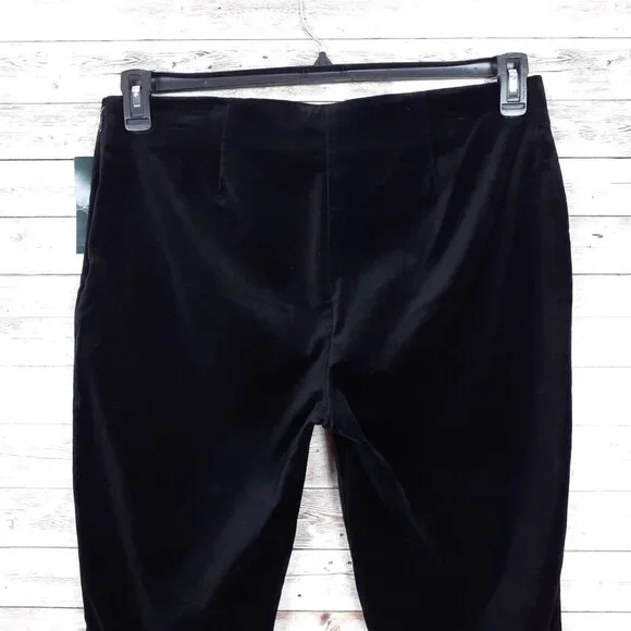 Ralph Lauren Velvet Pants Sz 14 Black Womens Side Zip 49A - Picture 3 of 6
